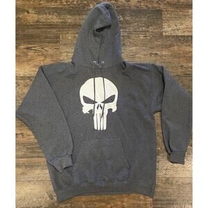 VTG Hanes Hoodie Sz MED (38-40) Marvel ~ The Punisher Gray Y2K 90s Skull Goth